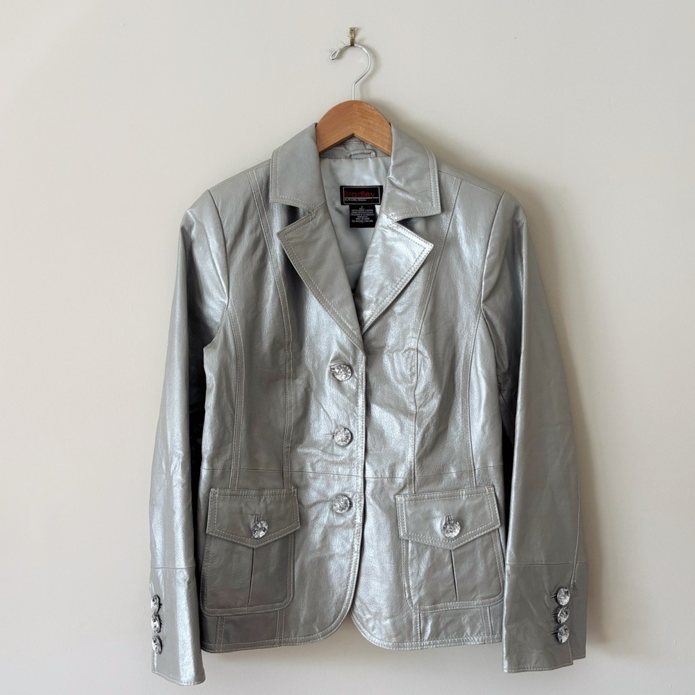 Vintage Bradley By Bradley Bayou Genuine Silver Metallic Leather Jacket
